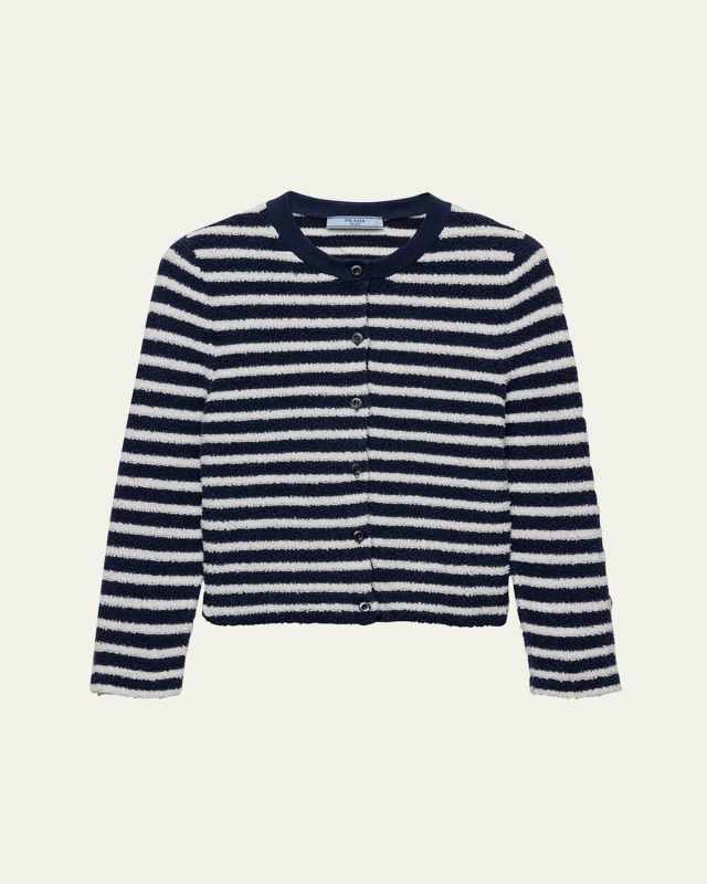 Striped Three-Quarter Sleeve Knit Cardigan
